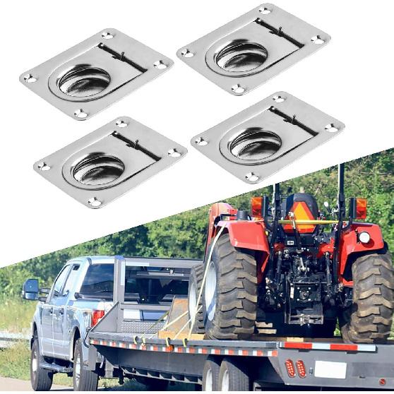 4Pcs Stainless Steel Flush Mount D-Rings,Heavy Duty Floor Mount Tie Down Anchors For Boats Trailers Trucks,56x66mm Load Capacity