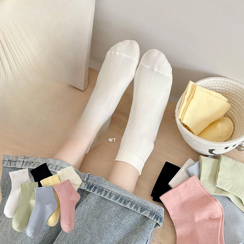 Candy-colored Socks for Girls, Dopamine Girls, Colorful Mid-calf Socks, Solid-colored Boneless Postpartum Socks