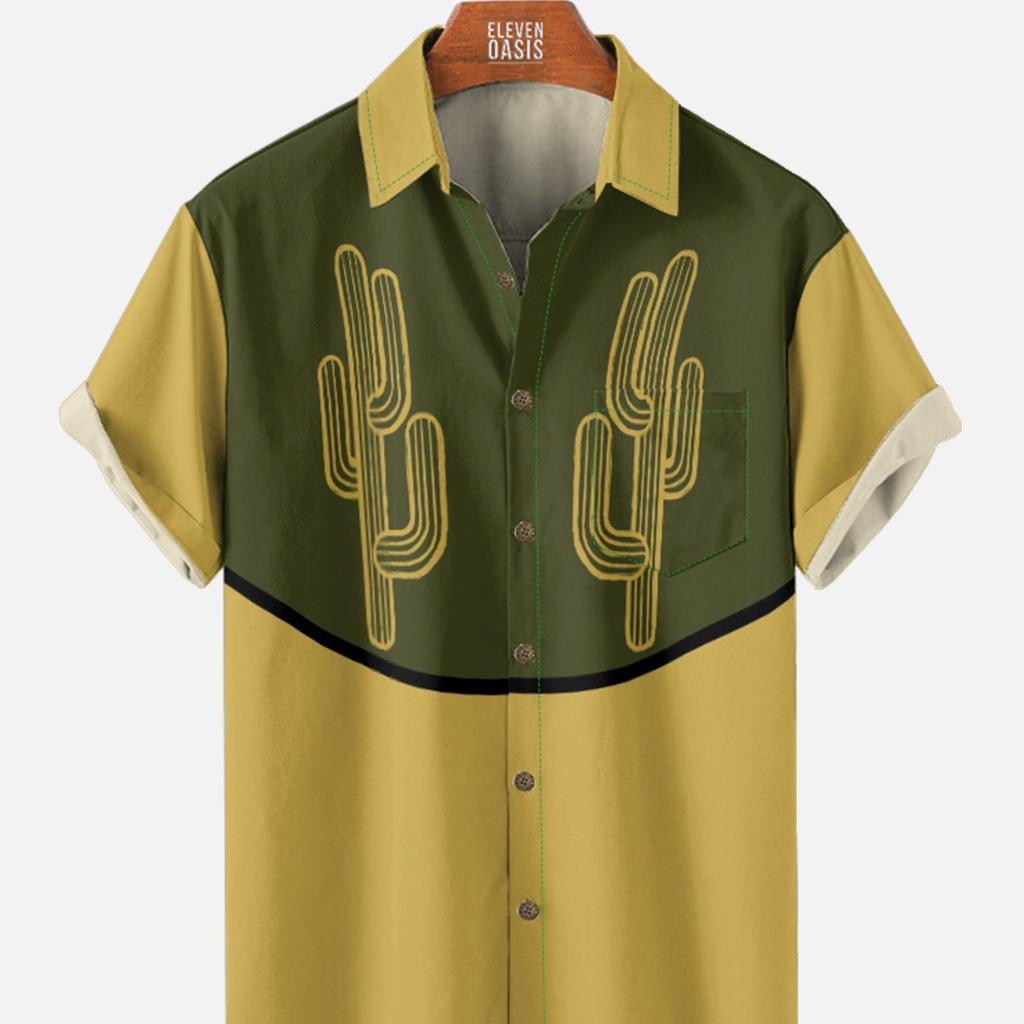 Men's 3D digital printed casual short sleeved shirt-