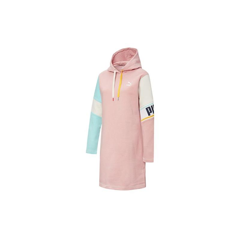 Puma Panelled Logo Print Color Block Hoodie Dress Women Dresses Newlywed-Pink 532185-14
