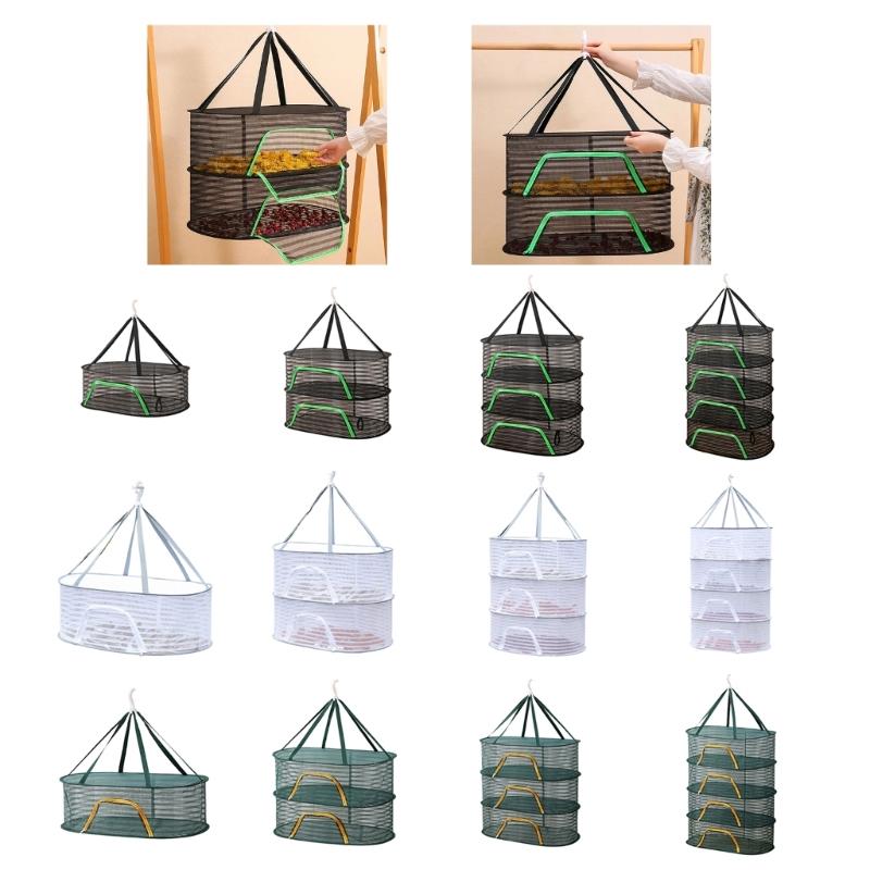 Breathable Mesh Hanging Drying Rack Vegetable Dryer with Rotating Hook Plant Hanging Net for Indoor and Outdoor Use