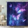 Waterproof Bathroom Curtain with Colorful Butterfly Pattern, Art Theme, with Hooks, Machine Washable, Non-woven Polyester Fabric