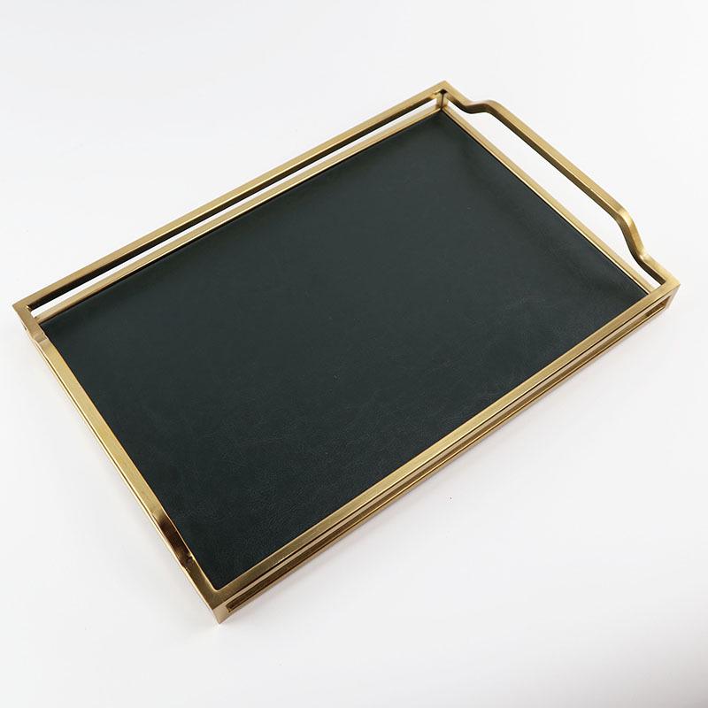 European Modern Leather Metal Storage & Organizer Tray for Entryway, Coffee Table, or Hotel Use