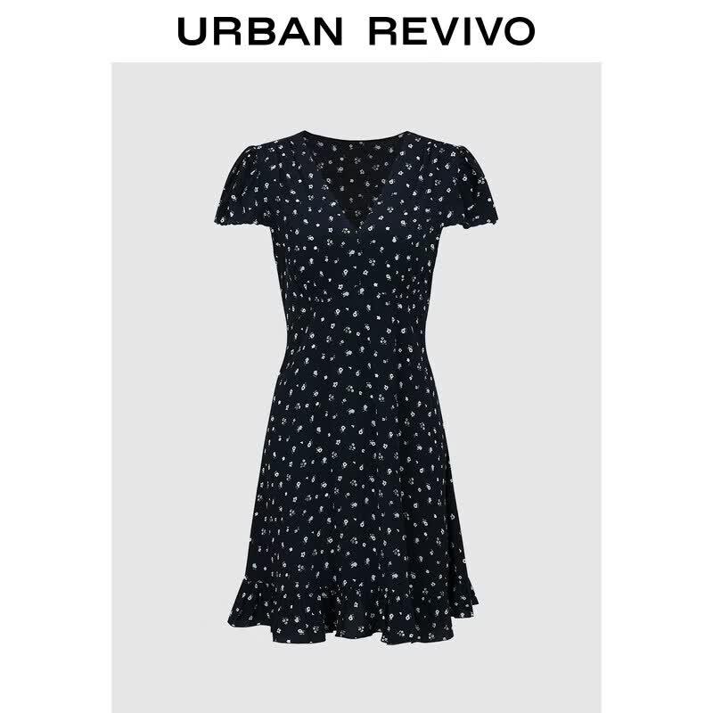 UR Women s Floral V-neck Puff Sleeve Mini Dress M