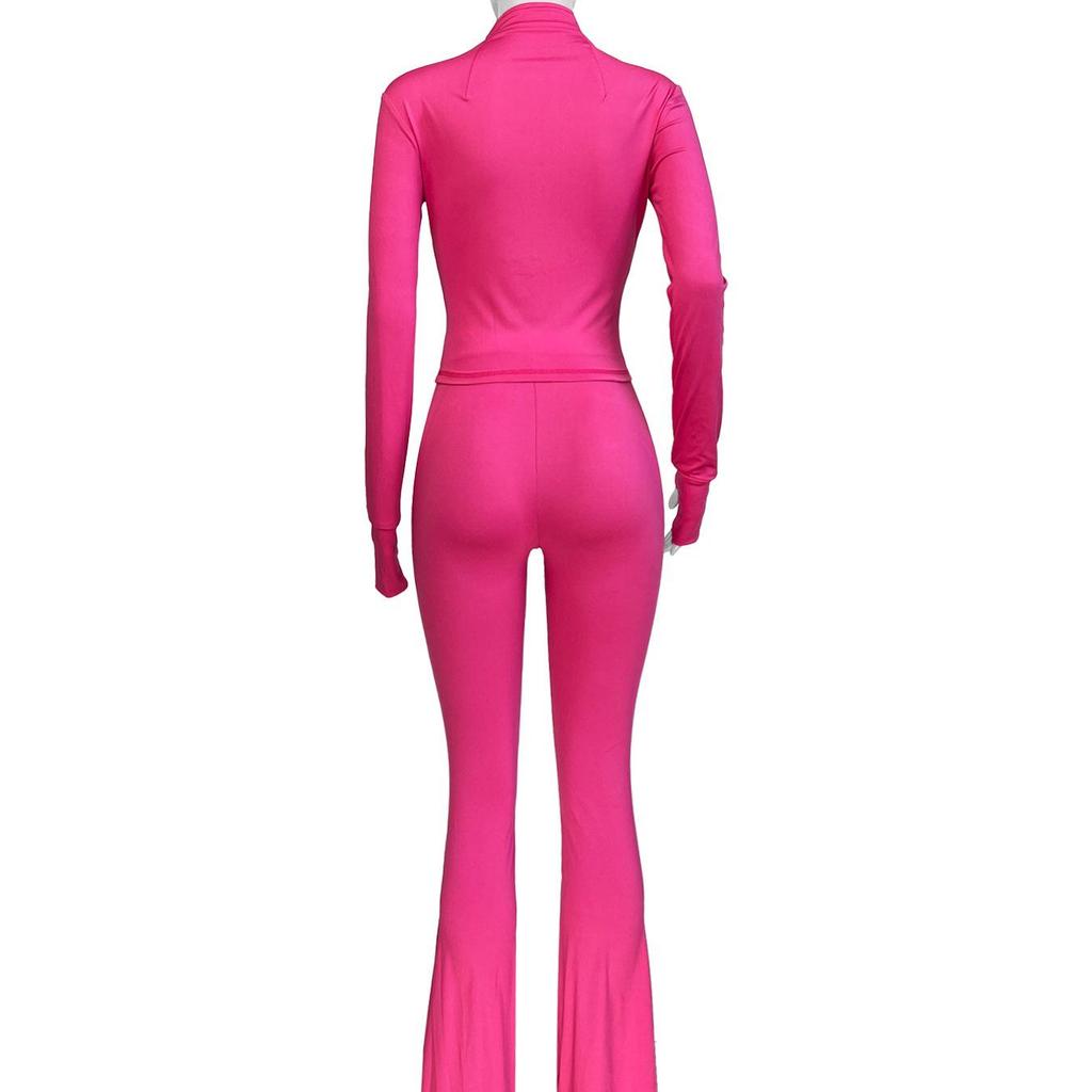 HR24057 Women's Sexy Long Sleeve Flare Two-Piece Sports Casual Set