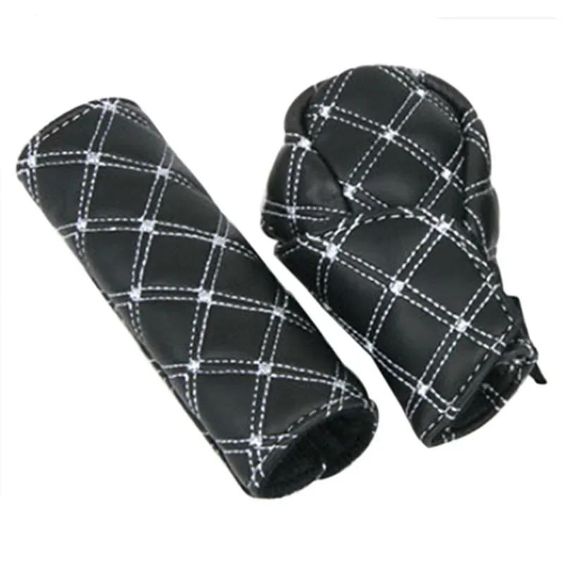 

2 in 1 Set Car Faux Leather Gear Shift Knob Cover Hand Brake Cover Sleeve Car Interior Protect Cover Accessories New білий