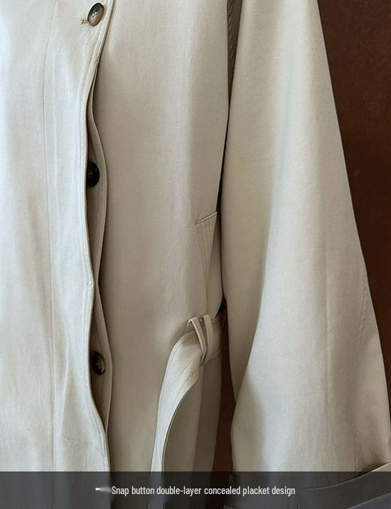 Luxi Women's 2024 Autumn Slimming Trench Coat with Stand Collar & Drawstring
