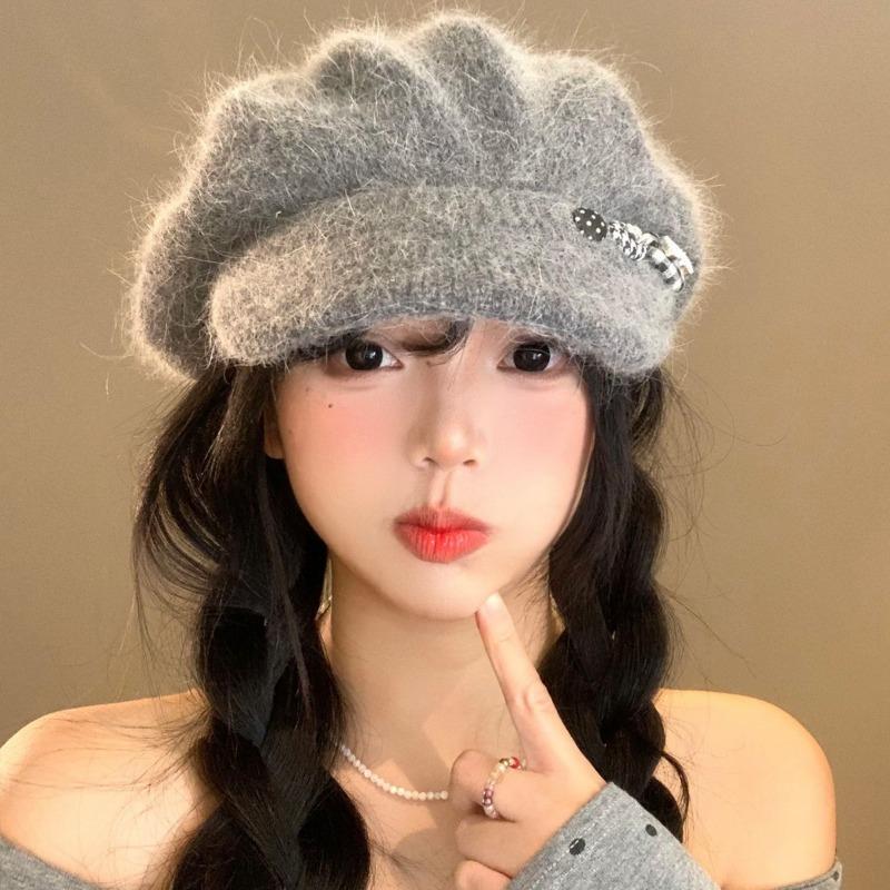 Women Vintage Knit Beret Warm Soft Painter Hat Large Size Versatile