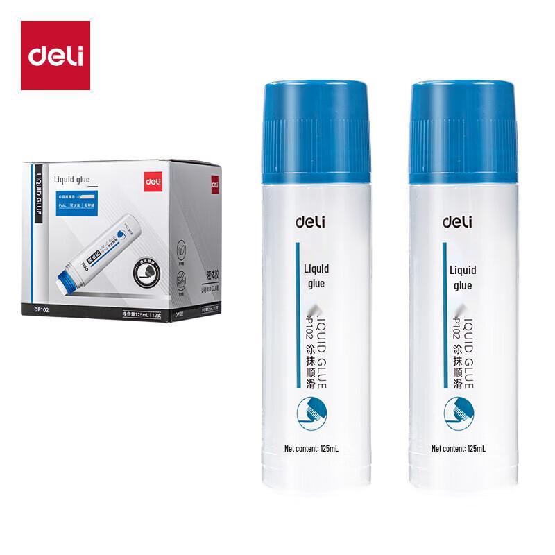 Deli DP102 PVAL Liquid Glue, Blue, 125ml, 12-Pack