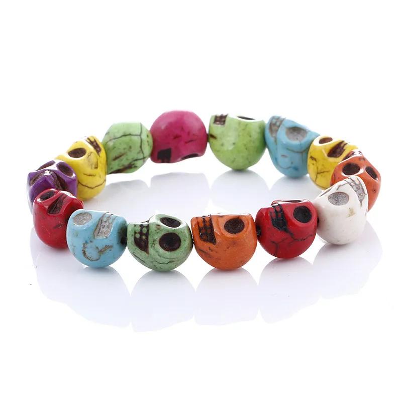 New Fashion Natural Stones Skull Bracelet Lava Stone Beads and Tiger Eye Stone Beads Men Bracelet