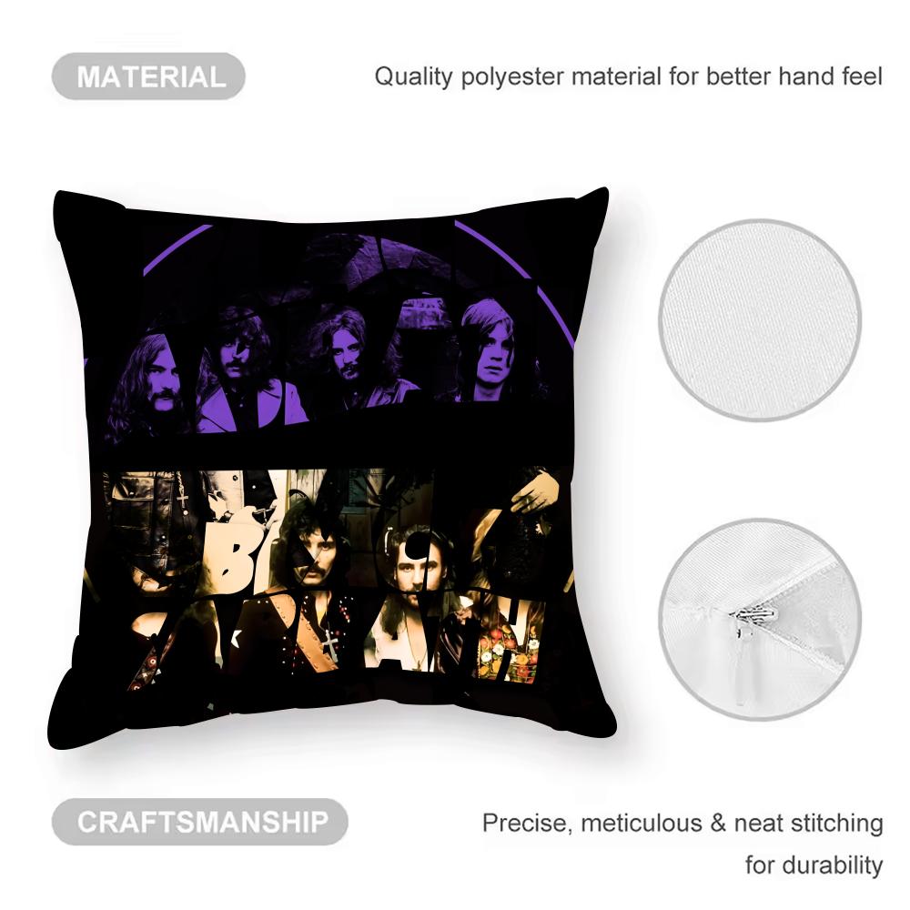 Black S-S-S-Sabbath Band Cushion Cover Pattern Printed Pillowcase For Living Room Sofa Cushion Cover & Bedroom Decor