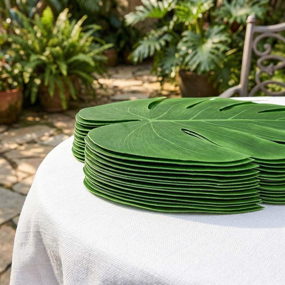 12PCS Green Monstera Leaf Table Place Mats Heat Insulation Placemat Table Flag  Table Decor