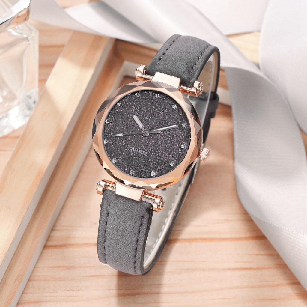 

Casual Watches Women Romantic Starry Sky Watch Bracelet Leather Rhinestone Designer Ladies Clock Simple Dress Gfit Montre Femme серый