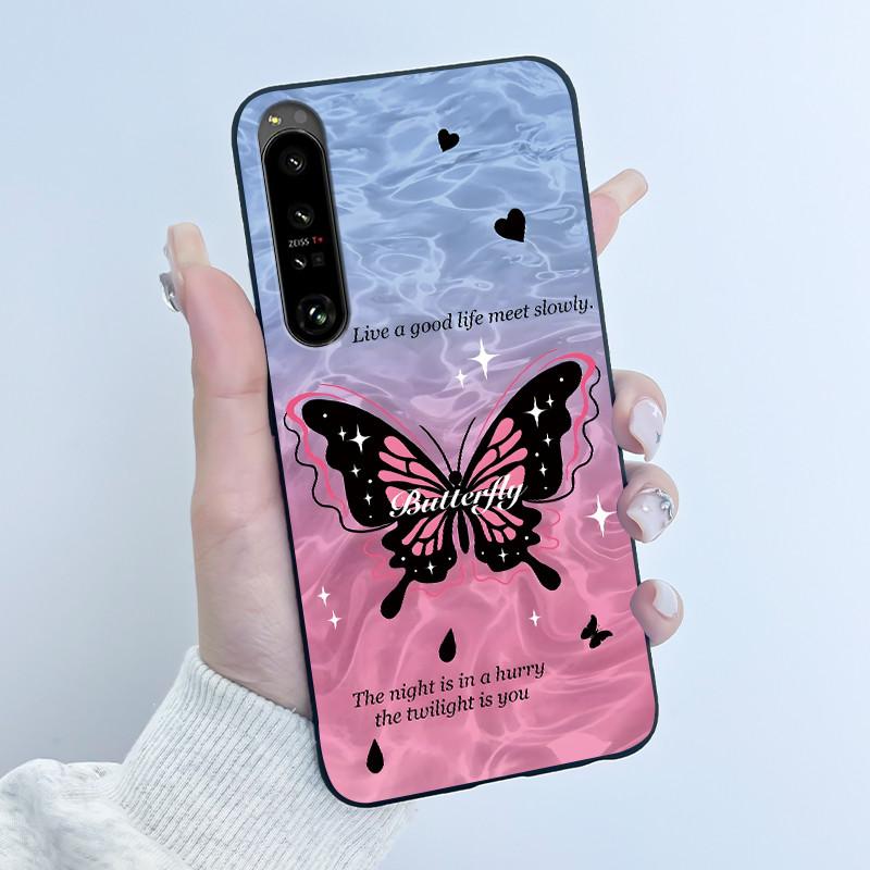 Cute Case For Sony Xperia 1 IV V II III Capa Coque Printing Shell Protective Cover Soft Silicone Cartoon Black Casing Fundas
