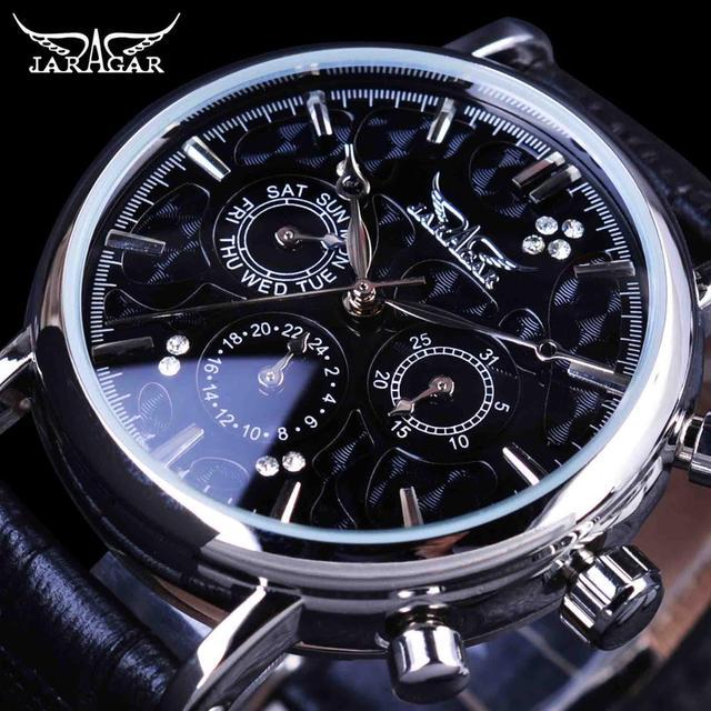 JARAGAR Nové špičkové pánské hodinky s páskem na hodinky Pánské automatické mechanické hodinky Tříkotoučové šestipinové pánské hodinky Diamantové hodinky Luminous Waterproof