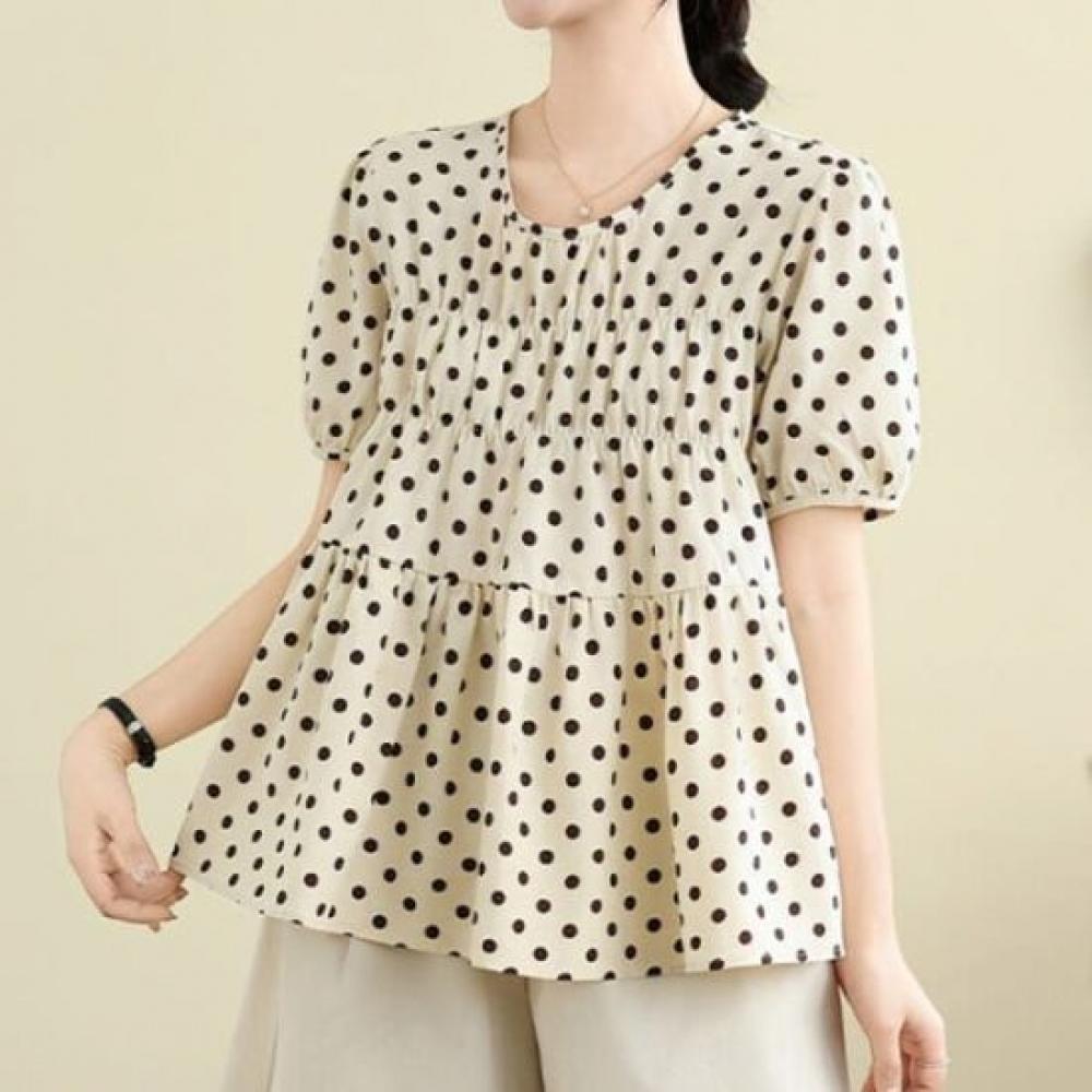 Navava Women Dot Pattern Short Sleeve Blouse Nb2764