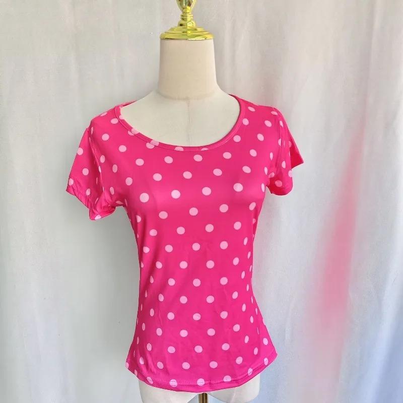 VAYLA T-Shirts Damen Vintage Süß Gepunktet Kurzarm Figurbetont Y2k Ästhetik Harajuku Oberteile Damen Freizeit Grunge