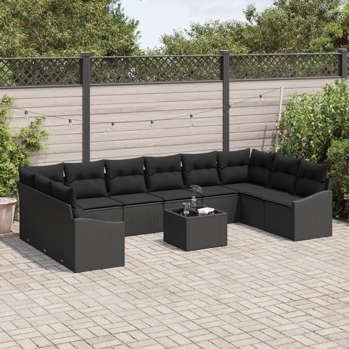 VidaXL Ensemble de salle à manger de jardin 11 pièces avec coussins Beige Poly Rattan 3355582