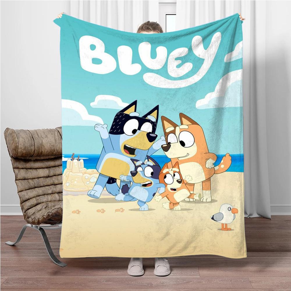 MINISO Disney-Bluey Cartoon Decke Flauschiger Flanell Kinder und Erwachsene Sofa Plüsch Tagesdecke Überwurf Mittagsdecke für Sofa Bett Geschenk