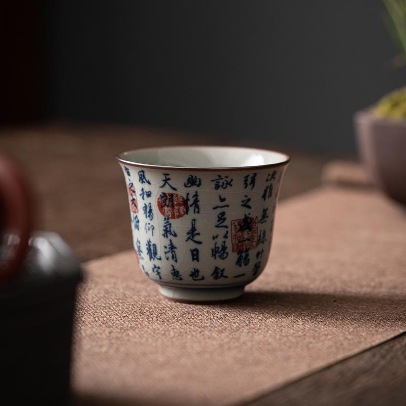 Antique Blue and White Porcelain Teacup Ceramic Master Cup Tea Bowl Mugs Chinese Kung Fu Gongfu Teaware Set Household Drinkware
