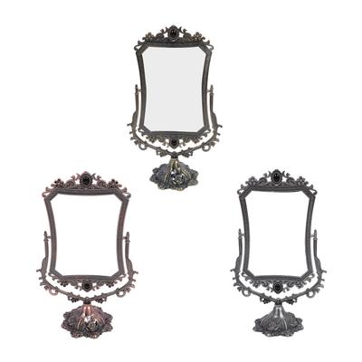 Espejo de Maquillaje Vintage de Doble Cara Transparente Giratorio 360 Grados Espejo de Mesa Antiguo Marco de Metal Cosm