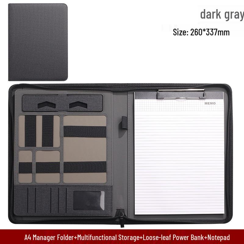 

Многофункциональная деловая сумка формата А4 с внешним аккумулятором, USB-флешкой и папкой для хранения.