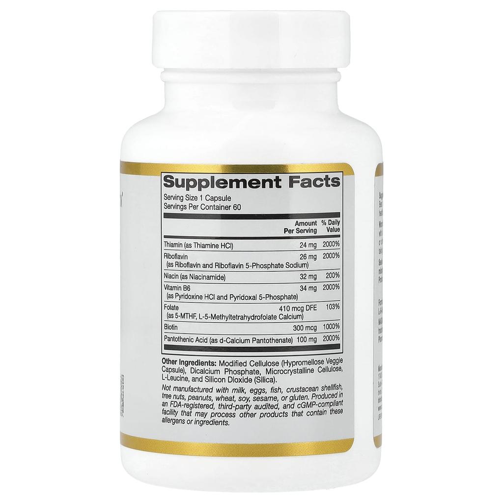 Contains Vitamin B Complex, Folic Acid, Biotin, Pantothenic Acid, Vitamin B6, 60 Veggie Capsules