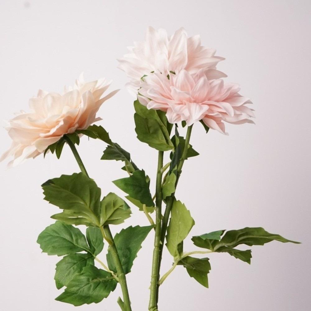 Pink Color Artificial Dahlia Flowers Green Leaves Latex Flowers Hotel Wedding Decoration