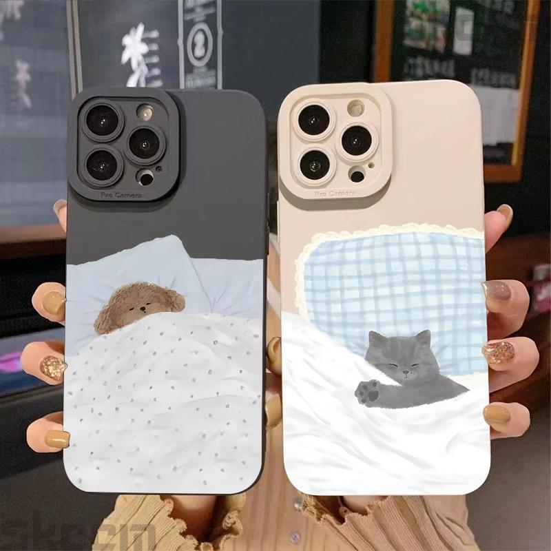 Cute Dog Cat Couple Phone Case For Samsung Galaxy A15 A35 A54 A55 S25 S24 S23 S22 S21 Ultra Plus S20 FE Shockproof Soft Cover
