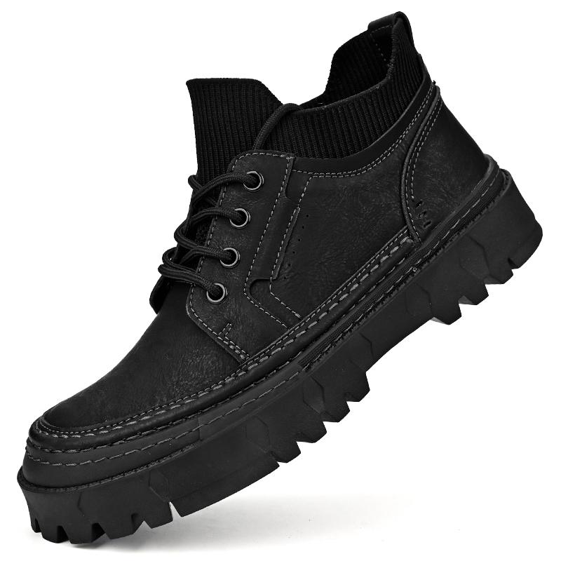 

Ботильоны из натуральной кожи цвета хаки, мужские повседневные ботинки, мужская рабочая обувь, осенне-зимние мотоциклетные ботинки, ботинки из коровьей кожи 44 чёрный