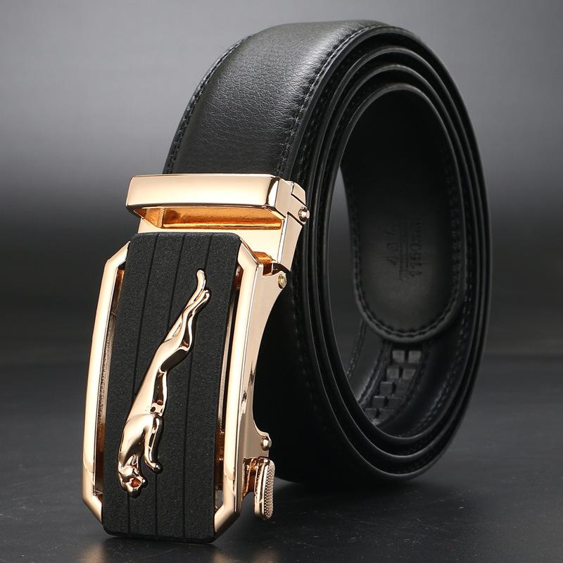 Leopard Frosted Automatic Buckle Two Layer Cowhide Belt Men's Cowhide Belt