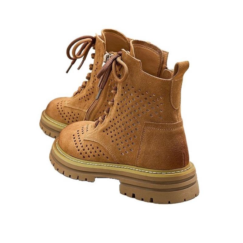 Outdoor hollow Martin boots women's new summer breathable small short boots leather brown western cowboy boots