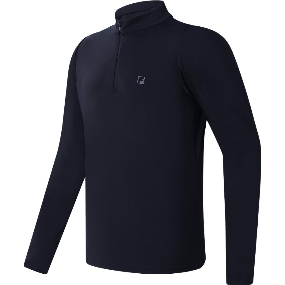 Fila New Knit Long Sleeve Golf Lycra Polo Shirt Sweatshirt Men Tops Deep-Black A11M345220F-BK