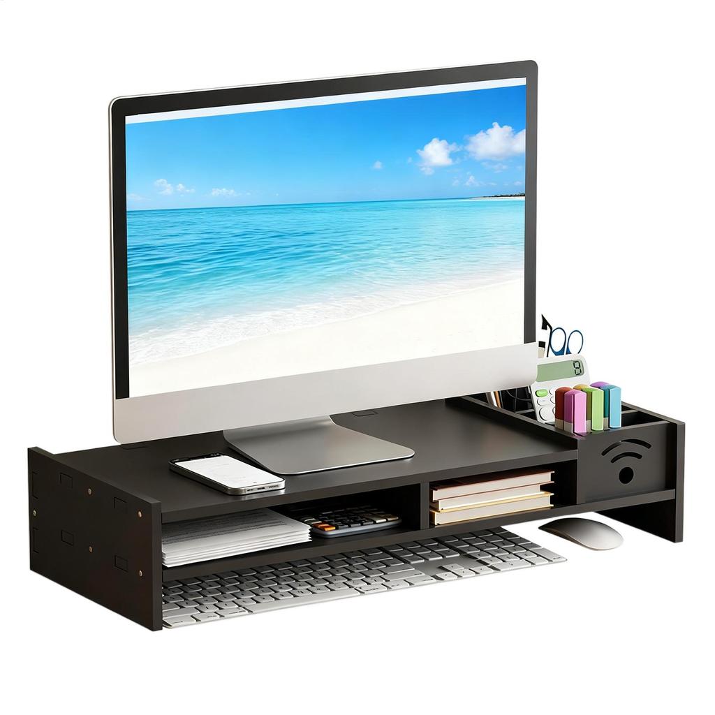 Schreibtisch-Monitorständer 2-stufiger Schreibtischhalter 4,3 Zoll Höhe Computererhöhung mit Aufbewahrungs-Organizer für Zuhause Laptop PC TV Arbeitstisch