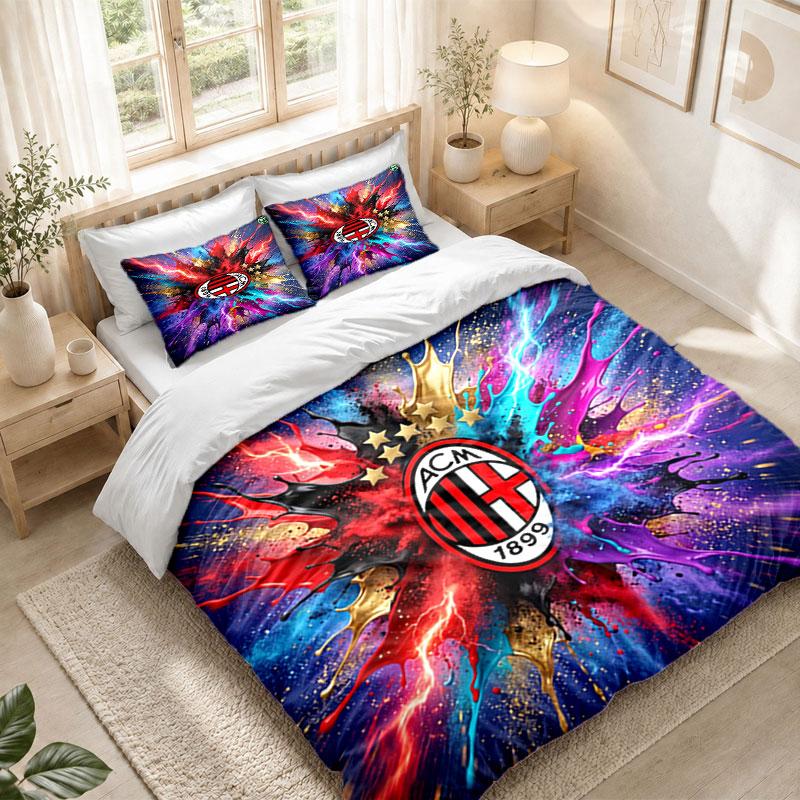 Bedding Set 1 Duvet Cover 2 Pillowcases AC Milan Print Bedroom Home Decoration