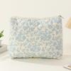 Women Aesthetic Toiletry Purse Large Capacity Cotton Quilted Cosmetic Pouch Zipper Closure Girls Daily Use Clutch
