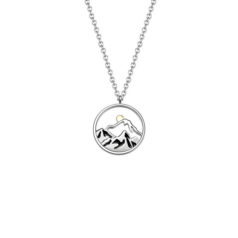 Couple BFF Necklaces Matching Set for 2, Mountain and Sea, Sun and Moon Pendant, Gift for Couples Best Friend Friendship Jewelry
