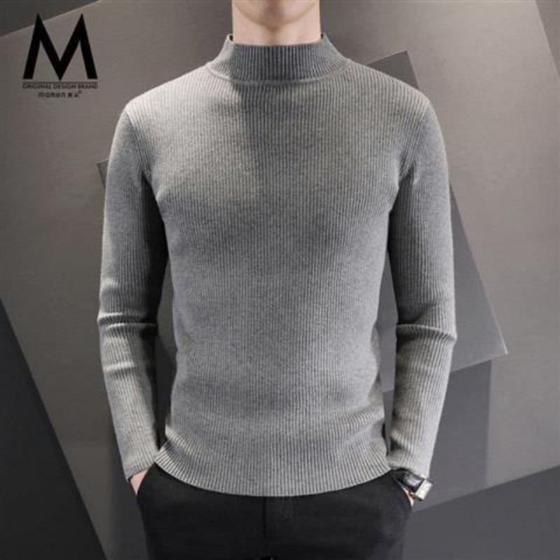 Men's Half Turtleneck Sweater Thick Autumn Winter Slim Sweater Pullover Mid-collar Knitted Base Shirt