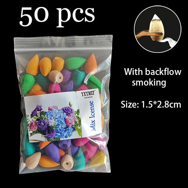 

YXYMCF Backflow Incense Cones Pack of 50/60/100/200 Mixed Reflux Tower Cense Natural Jasmine Floral Lavender Sandal Aromatherapy 50pcs short incense
