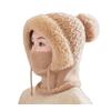 Knitting Hat Women Windproof Insulated Design Winter Hat with Plush Ball Unique Texture 3-in-1 Thickened Hat Face Guard Scarf