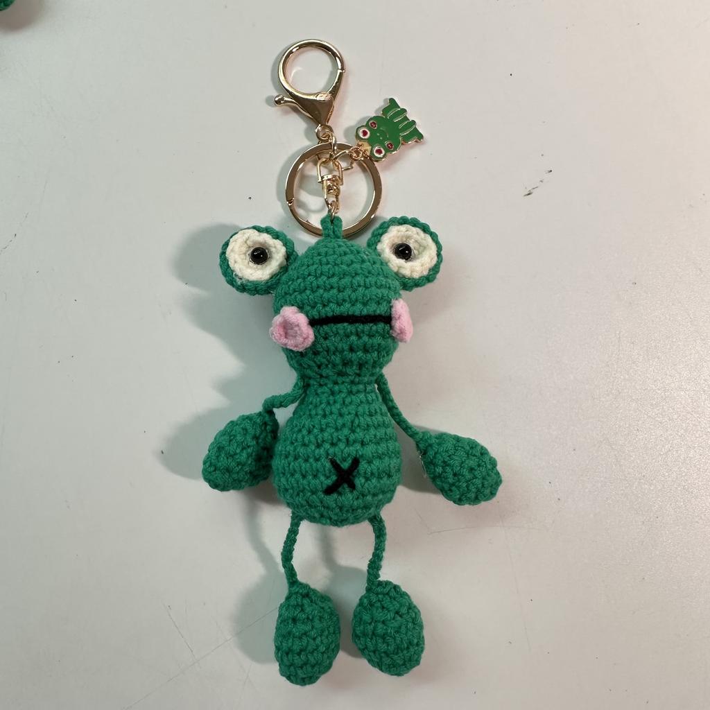 Pandantiv tricotat manual din lână Broscuță Desene animate Brelocuri Chei croșetate Pandantiv geantă Chei Păpușă tricotată manual Desene animate drăguțe Decor mașină geantă