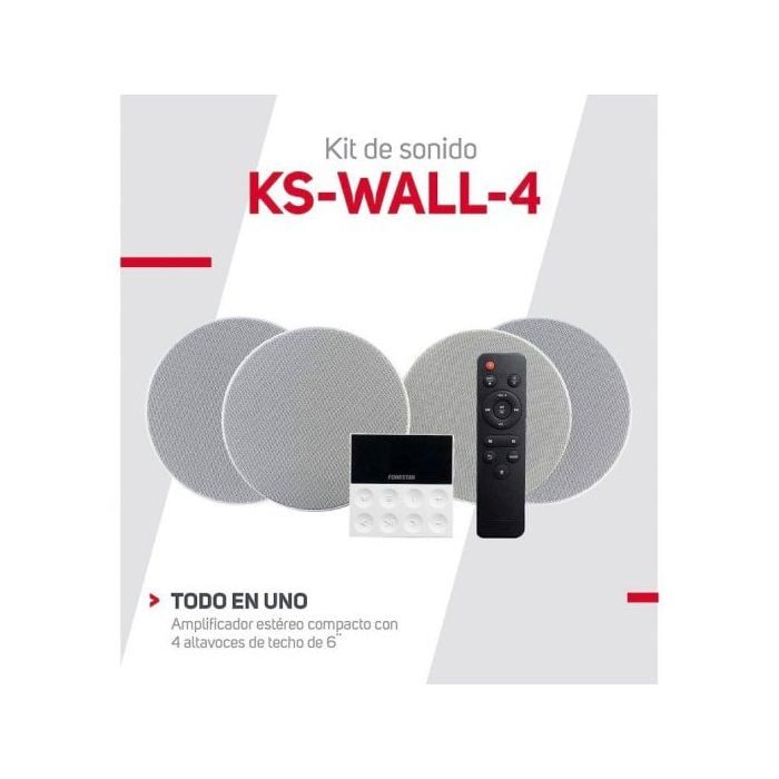 Haut-parleurs FONESTAR KS-WALL 4 - Bluetooth USB FM AUX - Noir - Amplificateur - 25 Watts - 4 Haut-parleurs