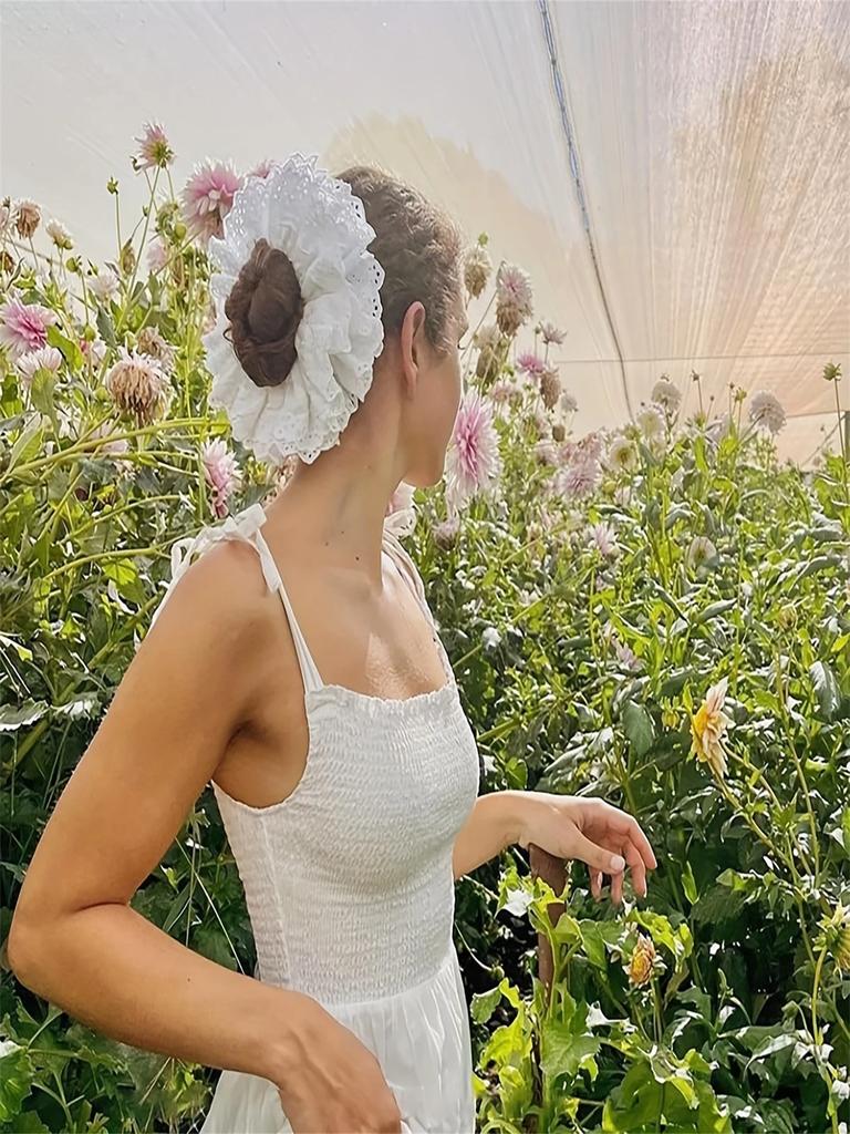 Large White Lace 4-Layer Hair Scrunchies | Elastic Headbands for Thick Hair - Plus Size Ponytail Holders & Women's Hair Accessor