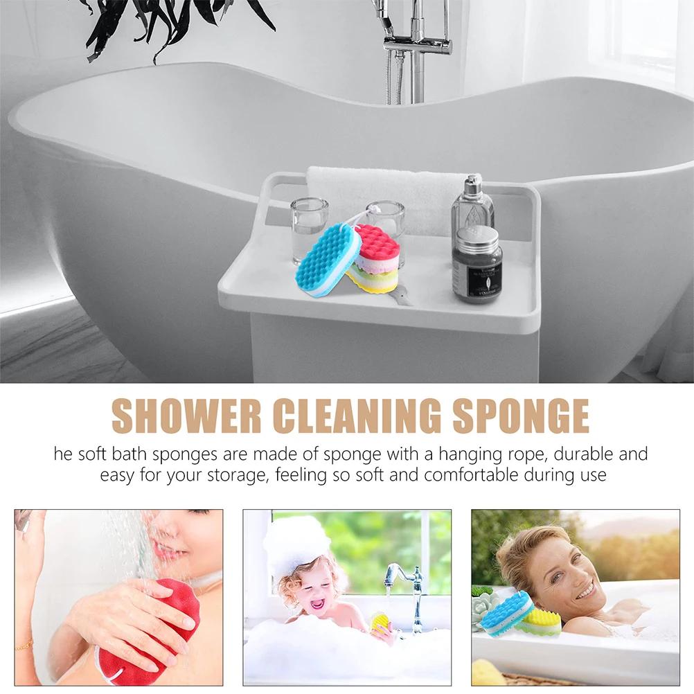 6pcs Bath Shower Sponge Body Scrubber Exfoliating Sponge Portable Lightweight Skin-Friendly Durable With Hanging Rope Travel