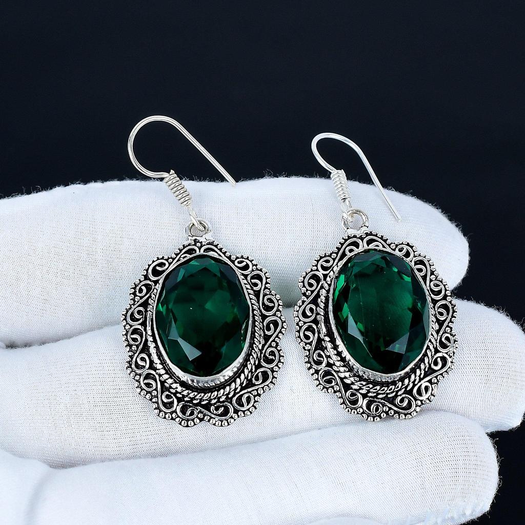 Green Tourmaline Gemstone Earrings, 925 Sterling Silver Earrings, Handmade Silver Earrings For Gift, Tourmaline Dangle Drop Earrings For Love Gift