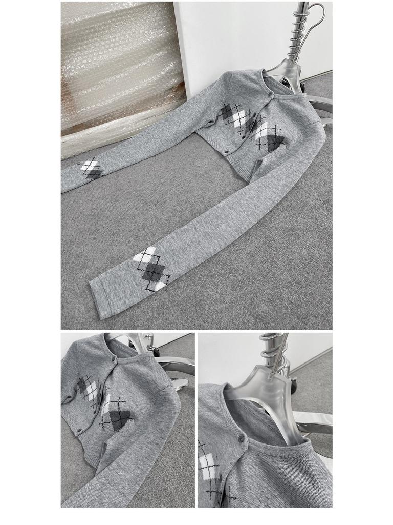 Nanyou Merino Wool Argyle Cardigan & Camisole Set - New Autumn Collection