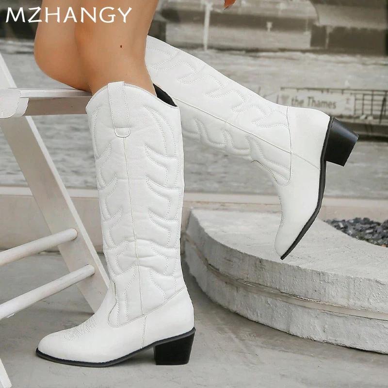 Pointed Toe Woman Snow Mid Calf Boots Designer Mid Heels Fashion Shoes Woman 2024 Trend Chelsea Boots Winter New Mujer Botas