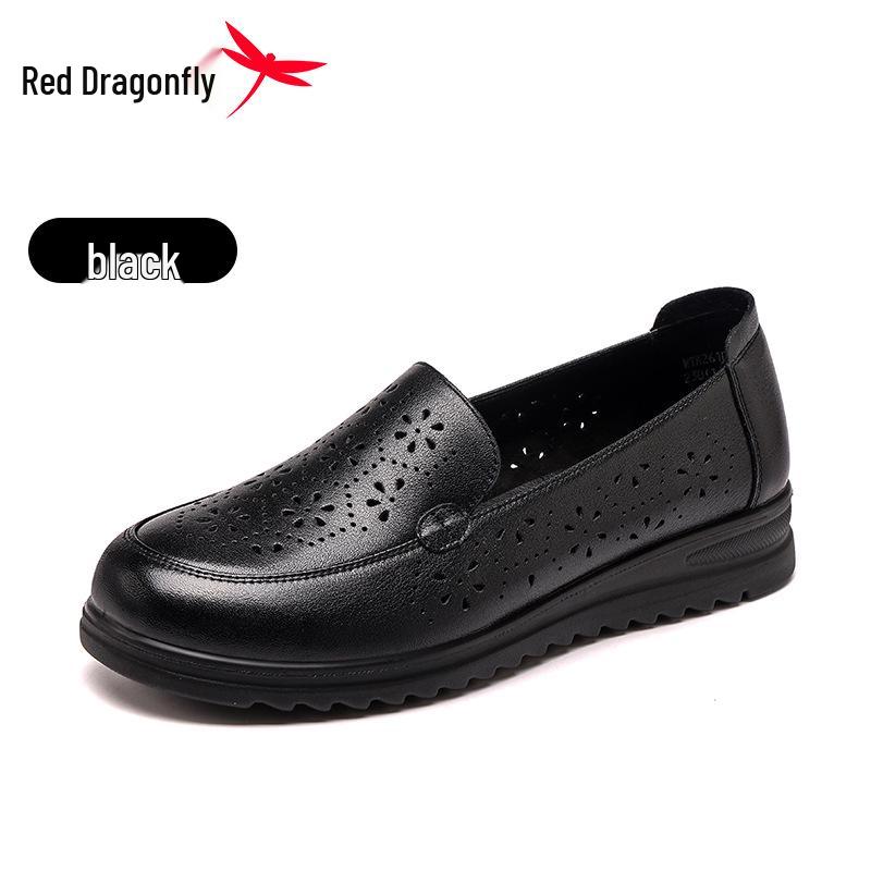 Women s Genuine Leather Slip-On Shoes - Red Dragonfly Breathable Summer Style 37 чёрный