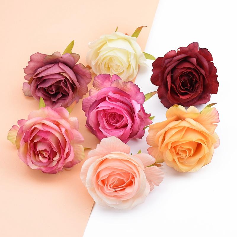 50Pcs Artificial Flowers Silk Roses Heads Home Wedding Decorations Valentine's Day Garland Palnts Wall Festival Diy Supplies Box