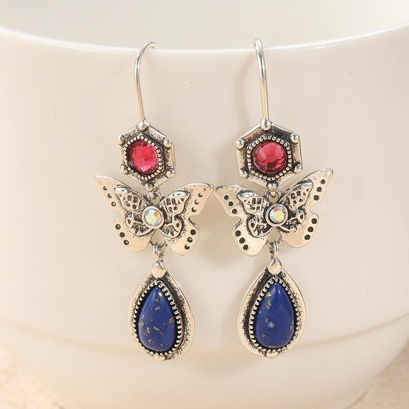 

Ретро Ручна Різьба Метелик Червоний Синтетичний Цирконій Висячі Сережки Жіночі Вишукані Банкетні Синтетичний Бірюзовий Підвіска Прикраси Red
